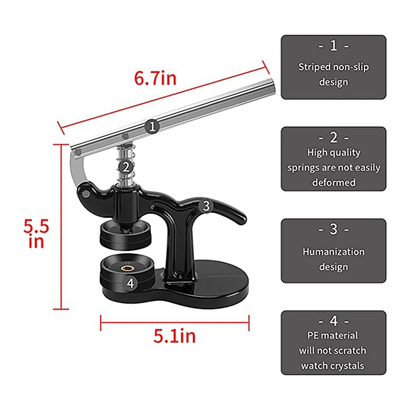 Watch Press Tool Watch Pressing Kit With 12 Dies(18-50Mm) For Watch Back Case Remover Closer And Battery Replacement