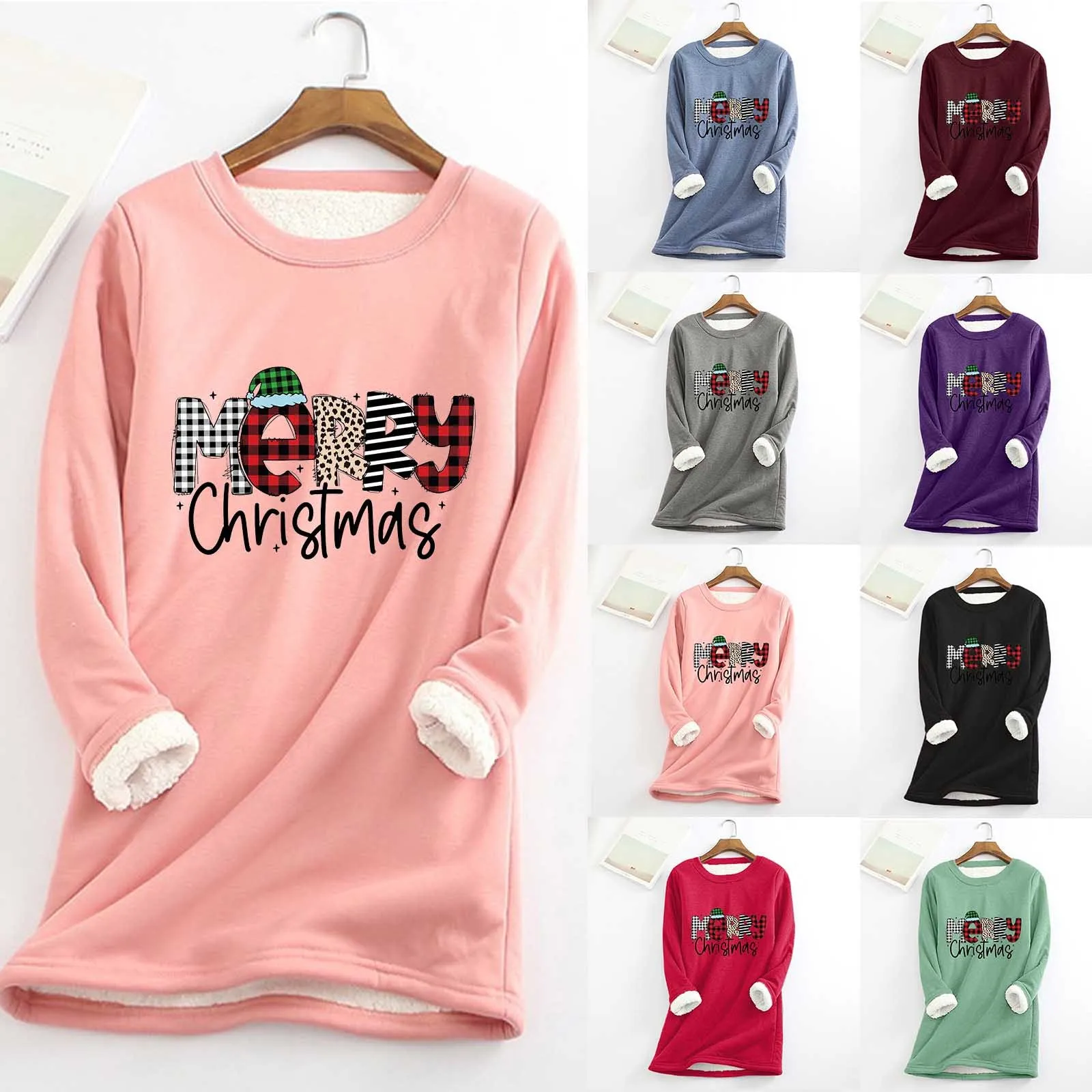 

Женский осенне-зимний Свободный Топ с рождественским принтом утепленный и спортивный костюм куртка Женский комплект Свитшот Топ для йоги с...