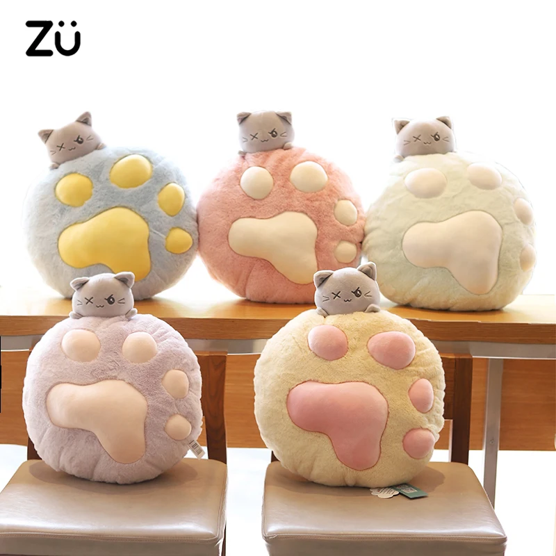 

ZU 40cm Soft Kitten and Cat Paw Plush Toy Stuffed Cute 2-in-1 Pillow Blanket Sofa Bed Back Cushion Children Girl Birthday Gift