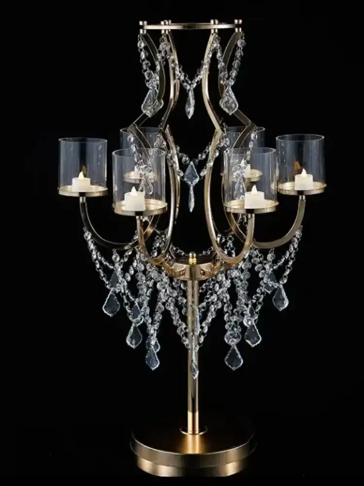 6-головочный золотой металлический подсвечник высокая хрустальная подставка для