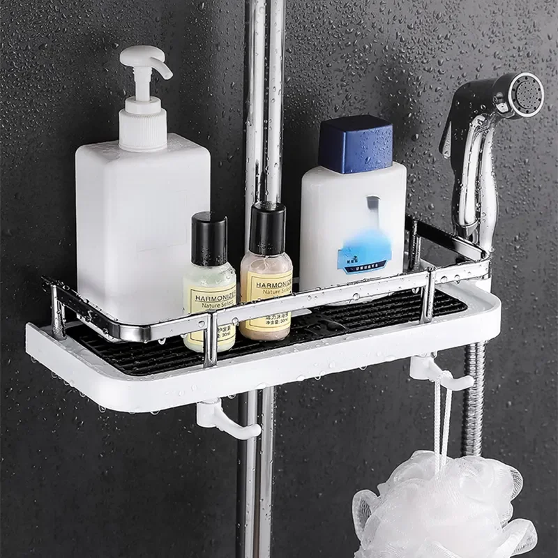 

Storage Holder Bathroom Shelf Pole Shelves Shampoo Tray Stand Drilling Lifting Rod Shower Head Holder Rack Organizer