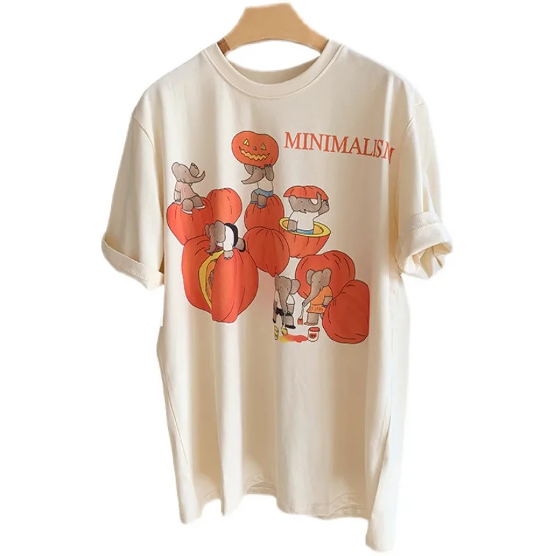 

Women's Short-Sleeved T-shirt Summer Elephant Letter Print Loose Half-Sleeve Top