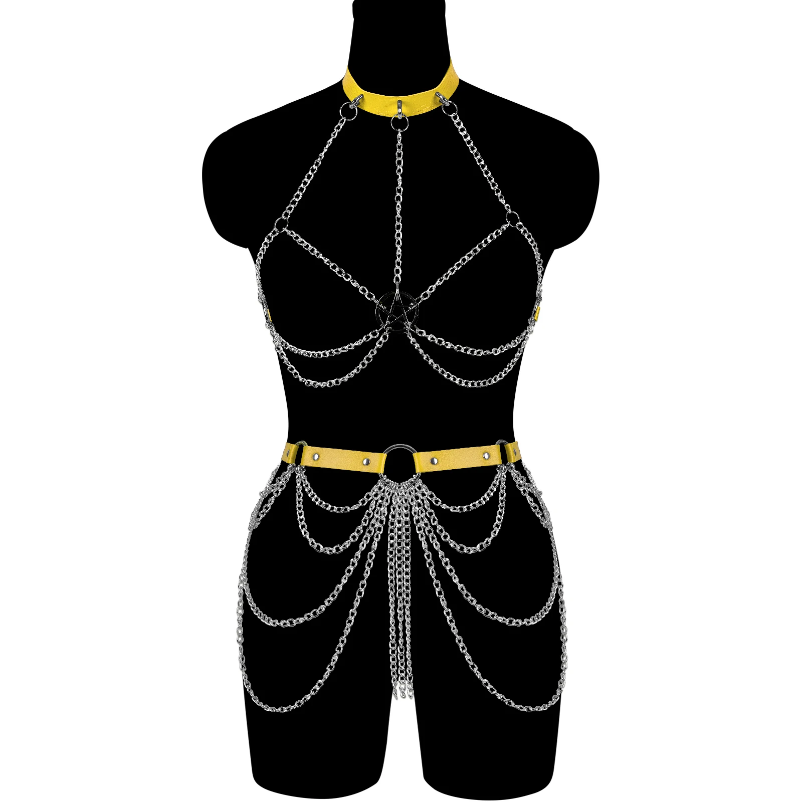 

Women Waist Garter Belt Pastel Goth Leather Crop Top Sexy Lingerie Bondage Chain Harness Set Rave Body Harness Fetish Pole Dance