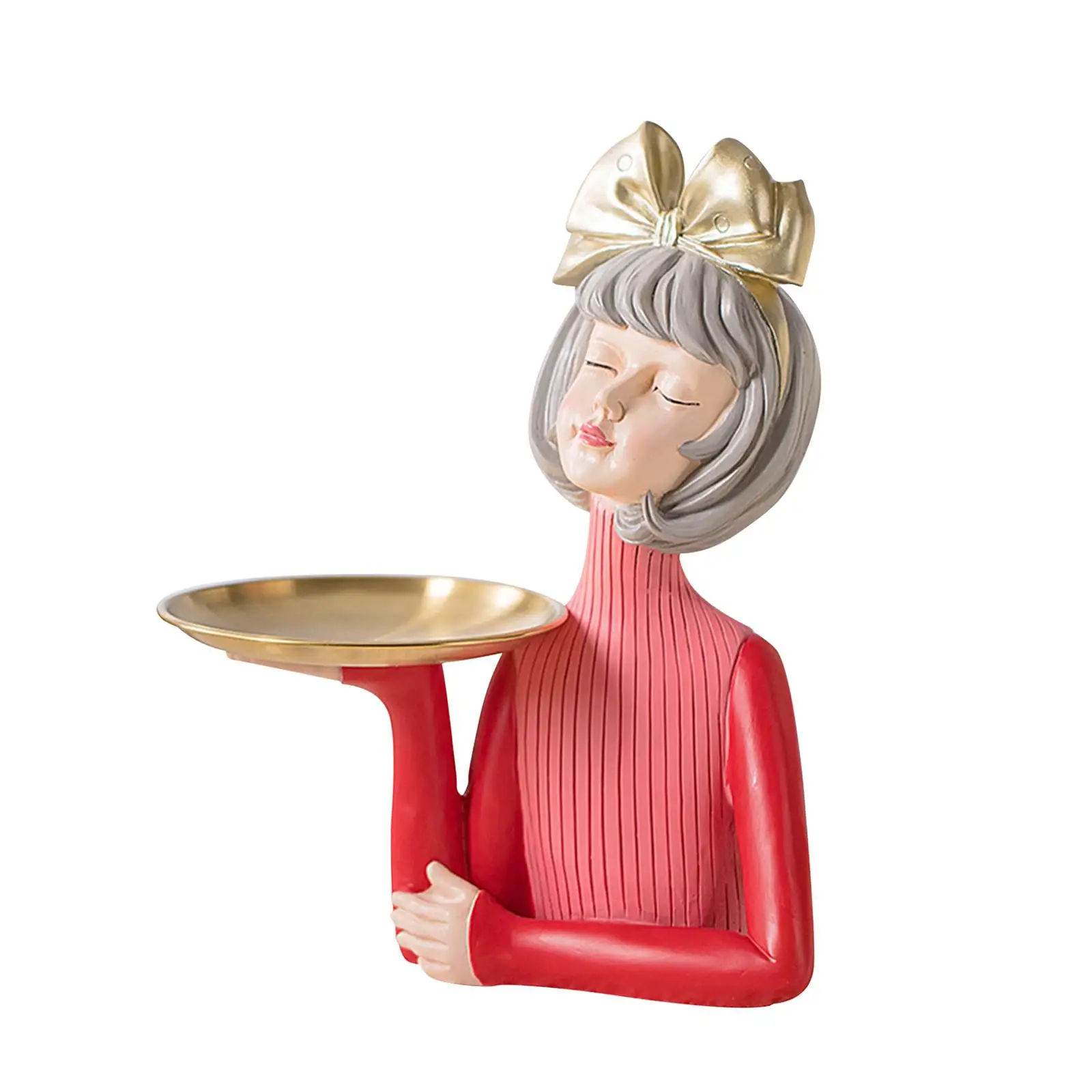 

Girl Statue with Tray Figurine Sculpture for Desk Dining Table Living Room