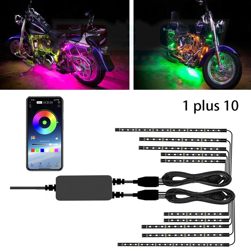 

10 In 1 Motorcycle RGB Led Light Kit Waterproof Multi-Color Atmosphere Lights Lamp APP Control Moto Strip for Harley Davidson