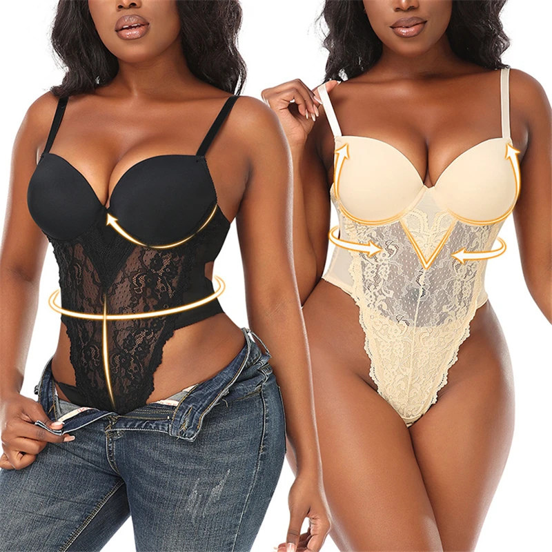 

Женское боди с глубоким V-образным вырезом и открытой спиной