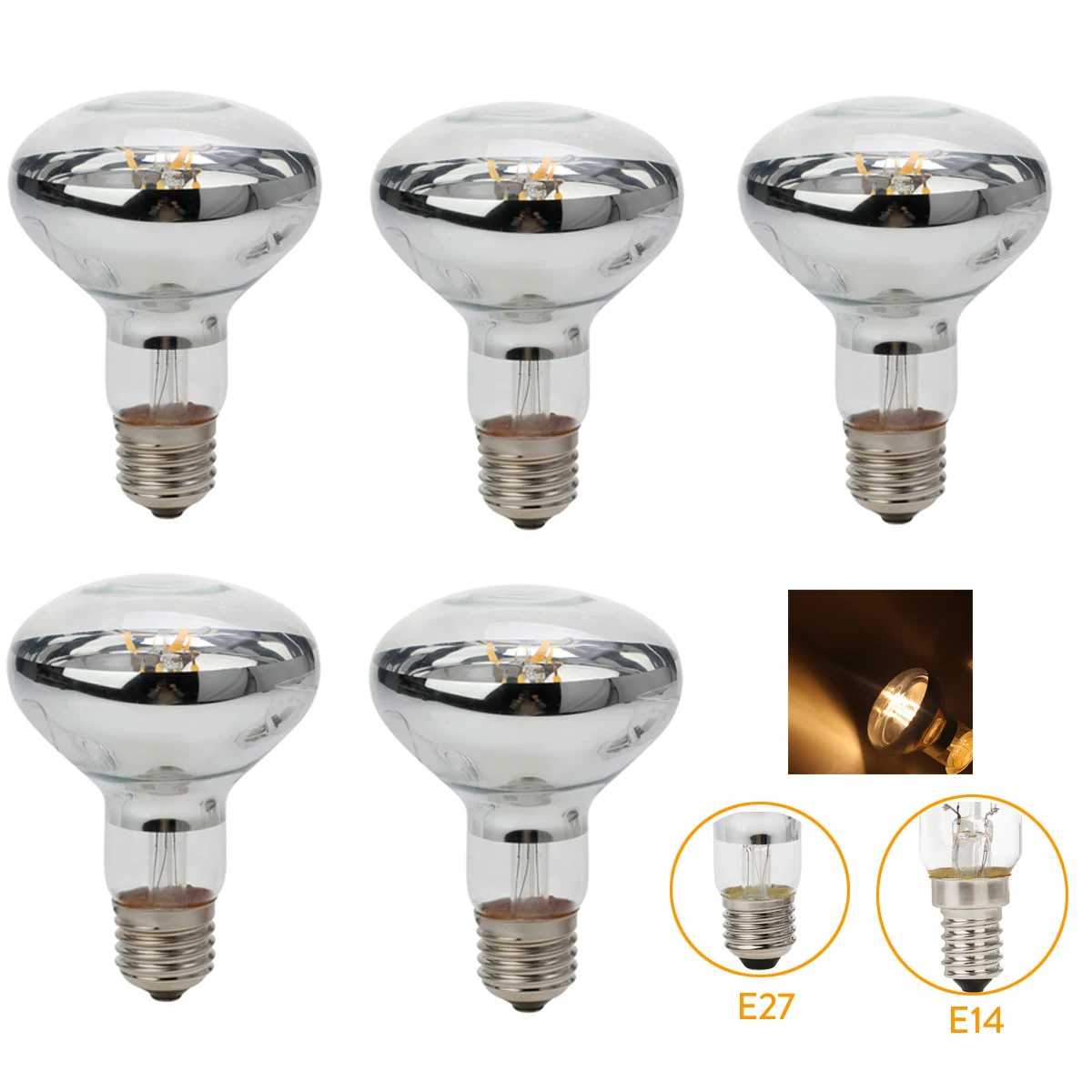

5PCS E27 E14 Warm White Vintage Edison Filament COB LED Bulbs R50 R63 R80 3W 4W 5W Replace Halogen 30W 40W 50W 220V Light Lamps