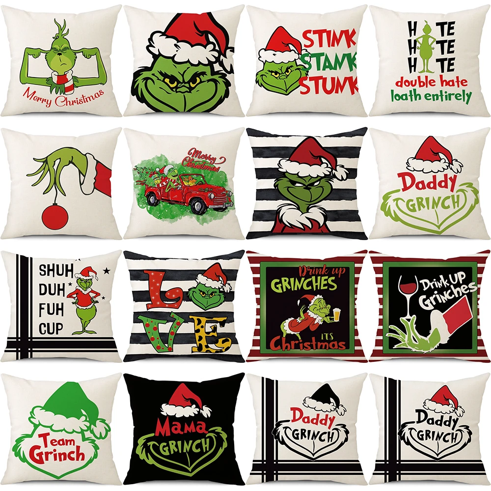 

Cartoon Grinch Christmas Pillow Covers Holiday Decorations Christmas Gifts Home Decor Couch Cushion Cover Xmas Decor Pillowcase