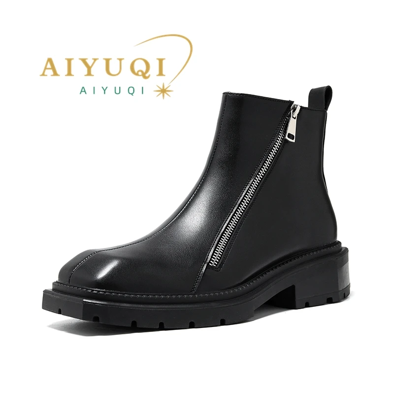 Fashion Fall 2023 Square Men Chelsea Boots  Double Side Zipp