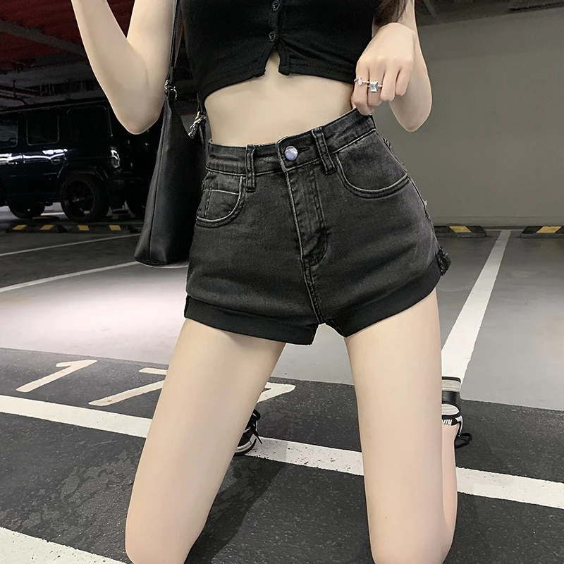 

Pocket Denim Shorts Women's New Fashion High Waist Thin Curling All-match Bag Hip Hot Pants Shorts All-match Casual