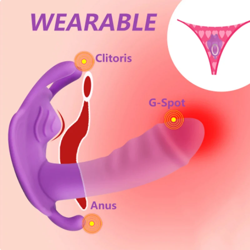 Фаллоимитатор-вибратор с бабочкой для женщин беспроводной мастурбатор