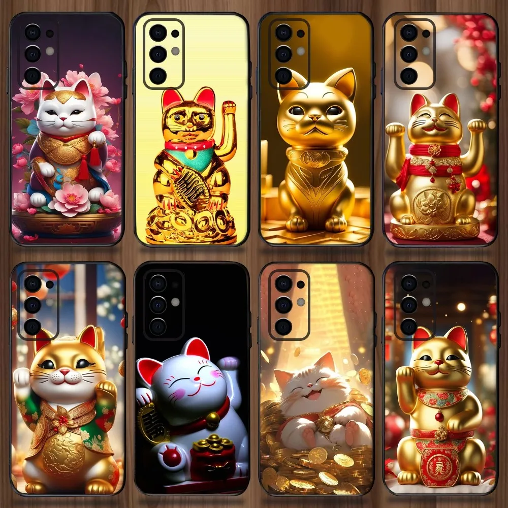 Чехол для телефона Maneki Neko Lucky Money Cat Samsung Galaxy A13 A21s A22 A31 A32 A52 A53 A71 A80 A91 мягкий черный