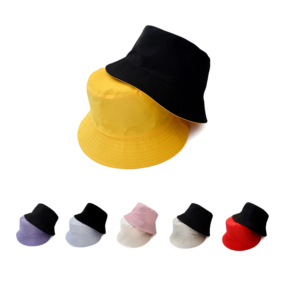 

Black Solid Bucket Hat Two Side Wear Unisex Simple Bob Caps Hip Hop Gorros Men Women Panama Cap Beach Fishing Boonie Sunhat