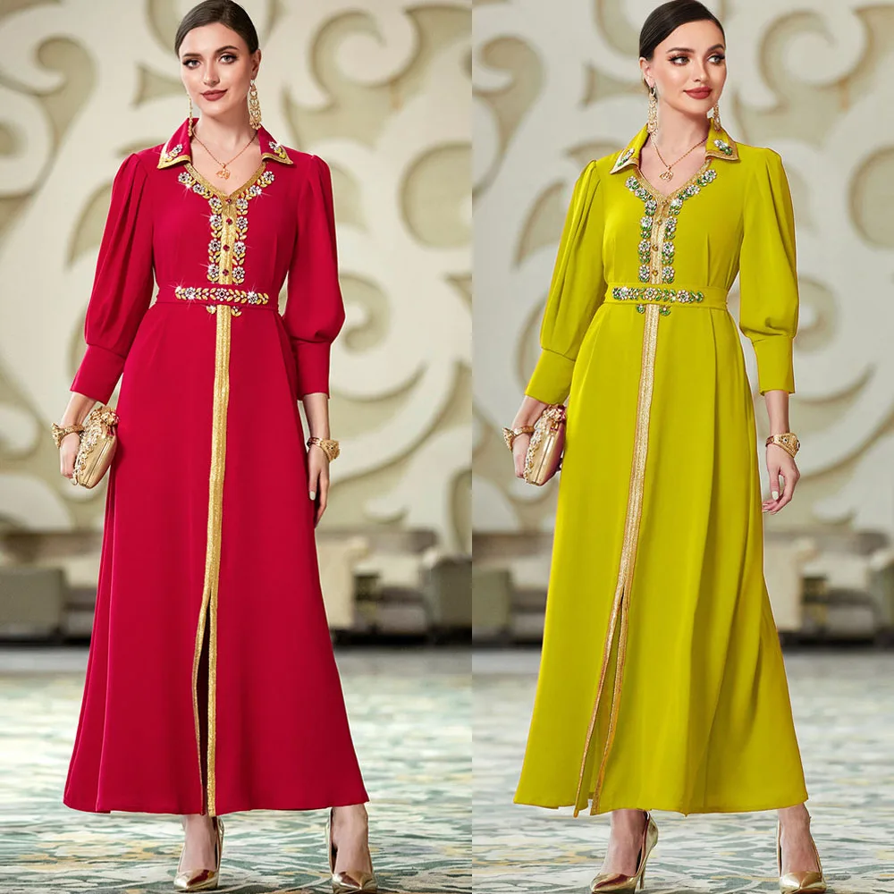 

Fashion Moroccan Diamonds Abaya Women Muslim Luxury Dress Dubai Party Arabic Islam Evening Dresses Clothing Abayas Gown Jilbab