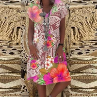 summer elegant womens floral printed painting dress v neck female short sleeves knee length new design dress plus size 2022