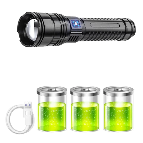Суперъяркий фонарик, тактический фонарик, водонепроницаемый фонарь для кемпинга с переменным фокусом, 5 режимов освещения, USB, Аккумуляторный