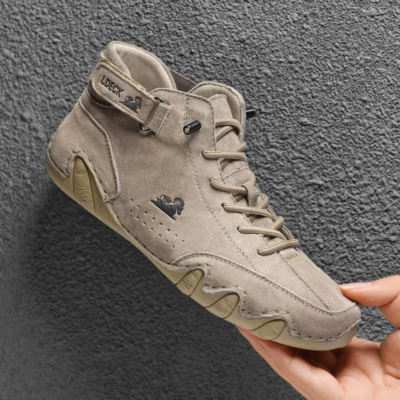 Leather Casual Sneakers for Men Motorcycle Shoes 2023 New Waterproof High Top Men Handmade Luxury High Quality Loafers  Footwear