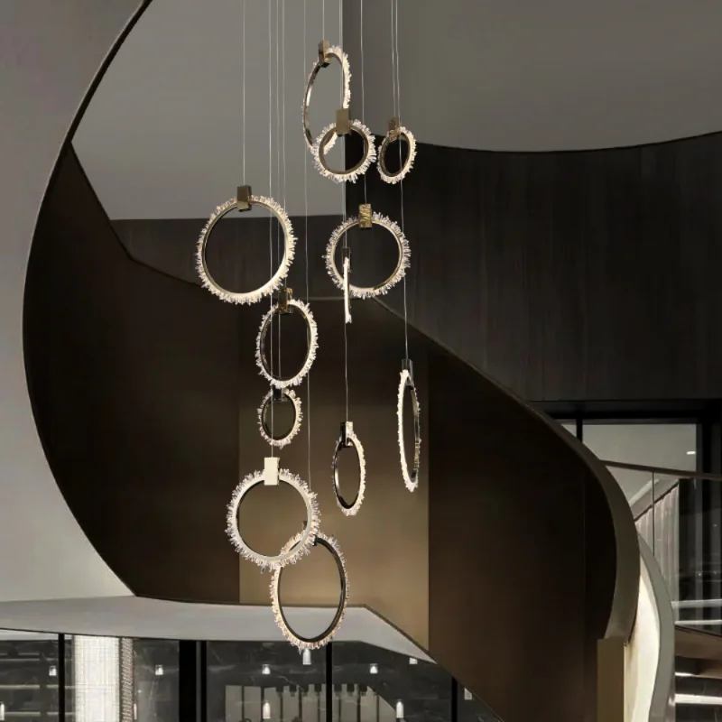 

Chandeliers LED pendant lamp Modern Crystal Rings For Staircase Lobby Luxury Cristal Minimalism Indoor Attic Long Hanging Lights