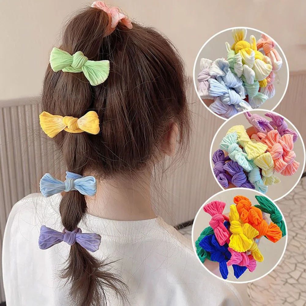 

10 Pcs/Set Children's Hair Tie Headband Baby Cute Bow Rubber Band Hair-Friendly Elastic Ponytail Hairband Girls Hair Accessories