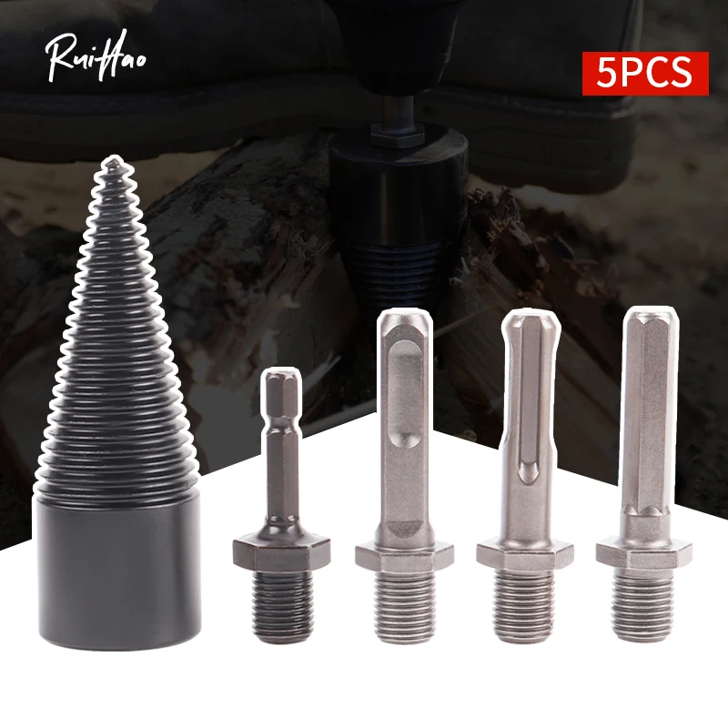 

5Pcs 32mm Wood Drill Bit Twist Firewood Splitting Drill Bit Wood Splitter Screw Cones Bit Square Round Hexagonal Shank