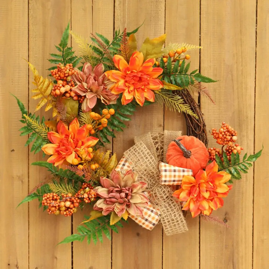 

Pumpkin Wreath Fall Door Decoration for Mirror Front Door Thanksgiving Day
