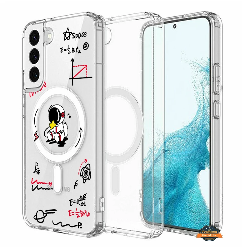 

Luxury For Magsafe Case For Samsung Galaxy S22 S22Ultra Plus S23 S23Ultra S23Plus Wireless Charging Astronaut Clear Cover Case