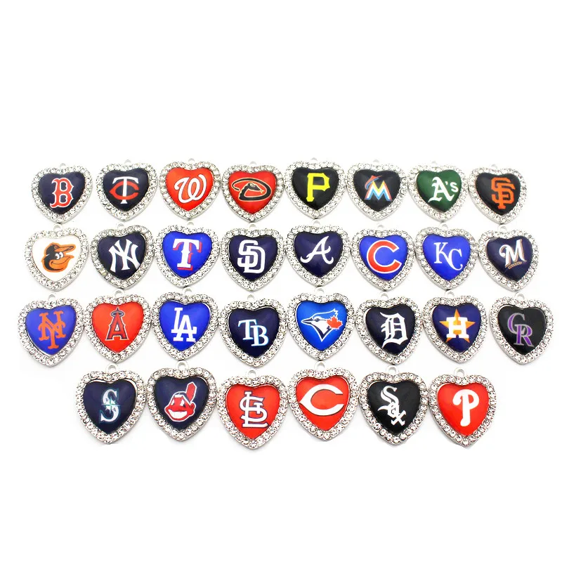 Стеклянные Подвески с изображением Бейсбольного сердца, 30 шт./лот, браслет «сделай сам», ожерелье, серьги, подвески, изготовление ювелирных ...