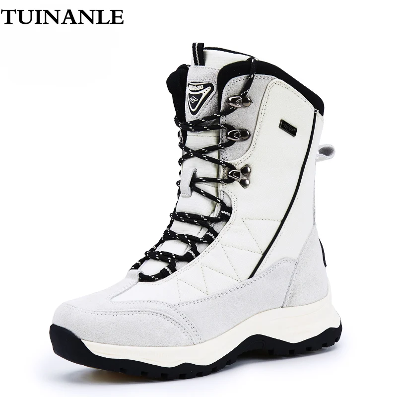 

Женские зимние ботинки TUINANLE, белые теплые водонепроницаемые ботинки до середины икры с плюшевой подкладкой, черные ботинки из искусственно...
