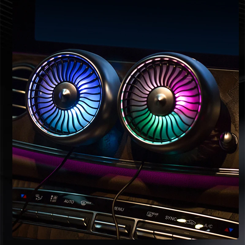 

New USB Car Fan Multi-function Car Air Cooler Fan With Colourful LED Air Outlet Center Console Automobile fan Usb Mute Mini Fans