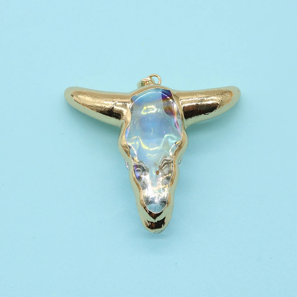 1 шт. винтажный простой кулон Череп коровы из натурального камня акриловый прозрачный гальванический лечебный самодельный аксессуар 43x49мм