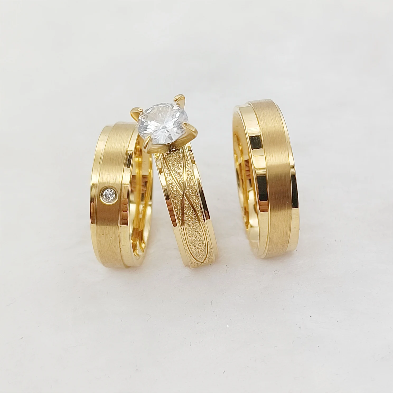 

Partnership Bridal Sets Unique 24k Gold Plated Stainless Steel Jewelry 3pcs Wedding Engagement Rings For Men And Women
