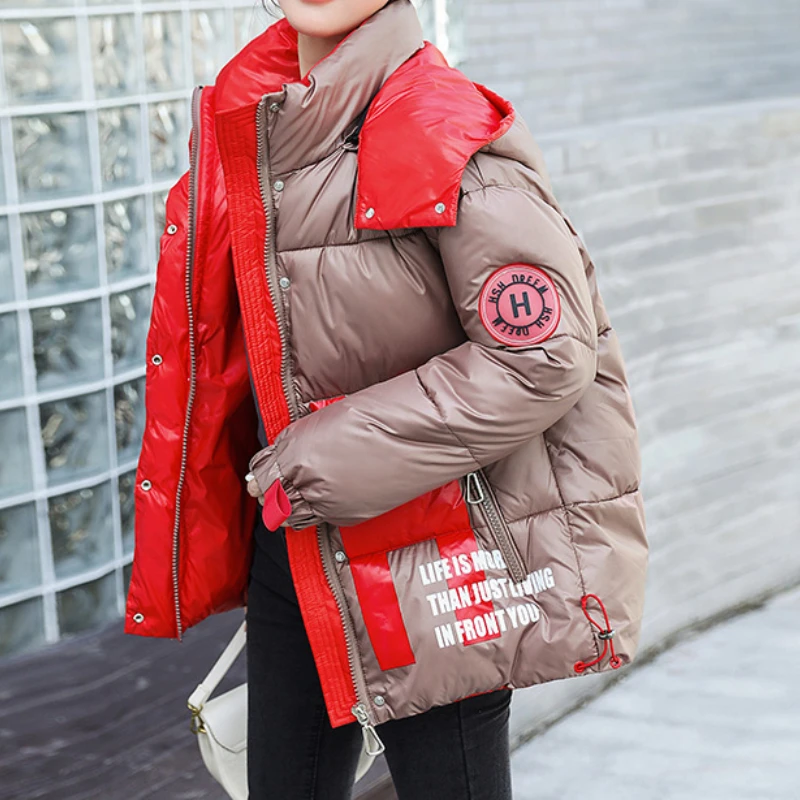 

Thicken Overcoat Warm Parkas Short Jackets Women Outerwear 2021 Winter Coats Hooded Down Jacket Female Padded Coat Loose Casual