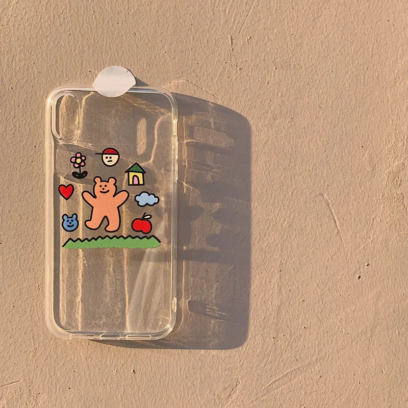 

Tansparent Plate Bear Phone Case Cartoon Decoration Couple Gift Phone Case For iphone 13 12 11 Pro X XR XS Max Protection Case