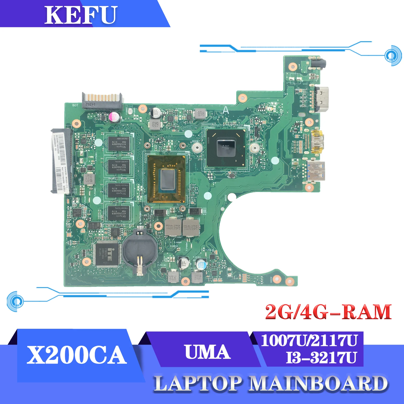 

KEFU X200C Mainboard For ASUS Vivobook F200CA X200CA Laptop Motherboard 1007U/2117U I3-3217U 2G/4G-RAM Maintherboard