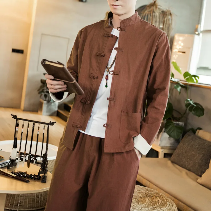 

Men Outfit Set 2022 Chinese Style Autumn Tang Suit Jacket Men's Suit Japanese Style Kimono Hanfu Men's Top + Pants Two Piece Set