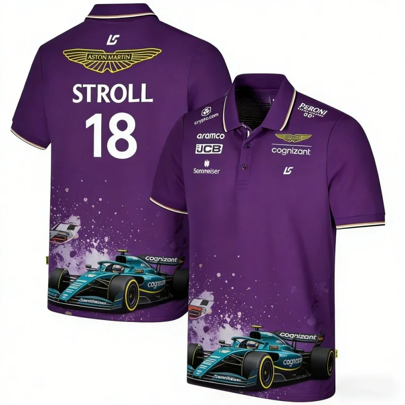 Фото Футболка-поло Aston Martin Team Alonso 14 Racing Theme с коротким рукавом для любителей автоспорта, повседневная спортивная одежда №4