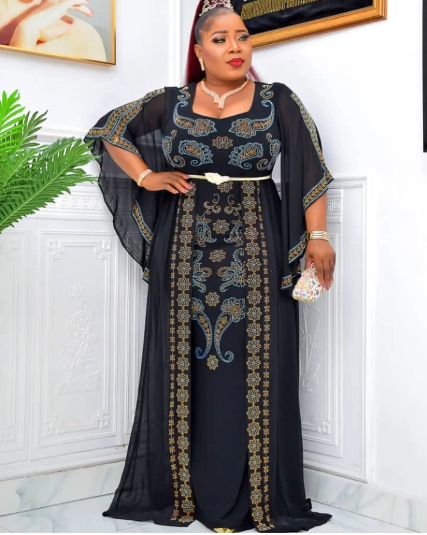 African Clothes for Women 2022 Spring Autumn African Women Half Sleeve Black Red Dark Blue Polyester Long Dress African Robes