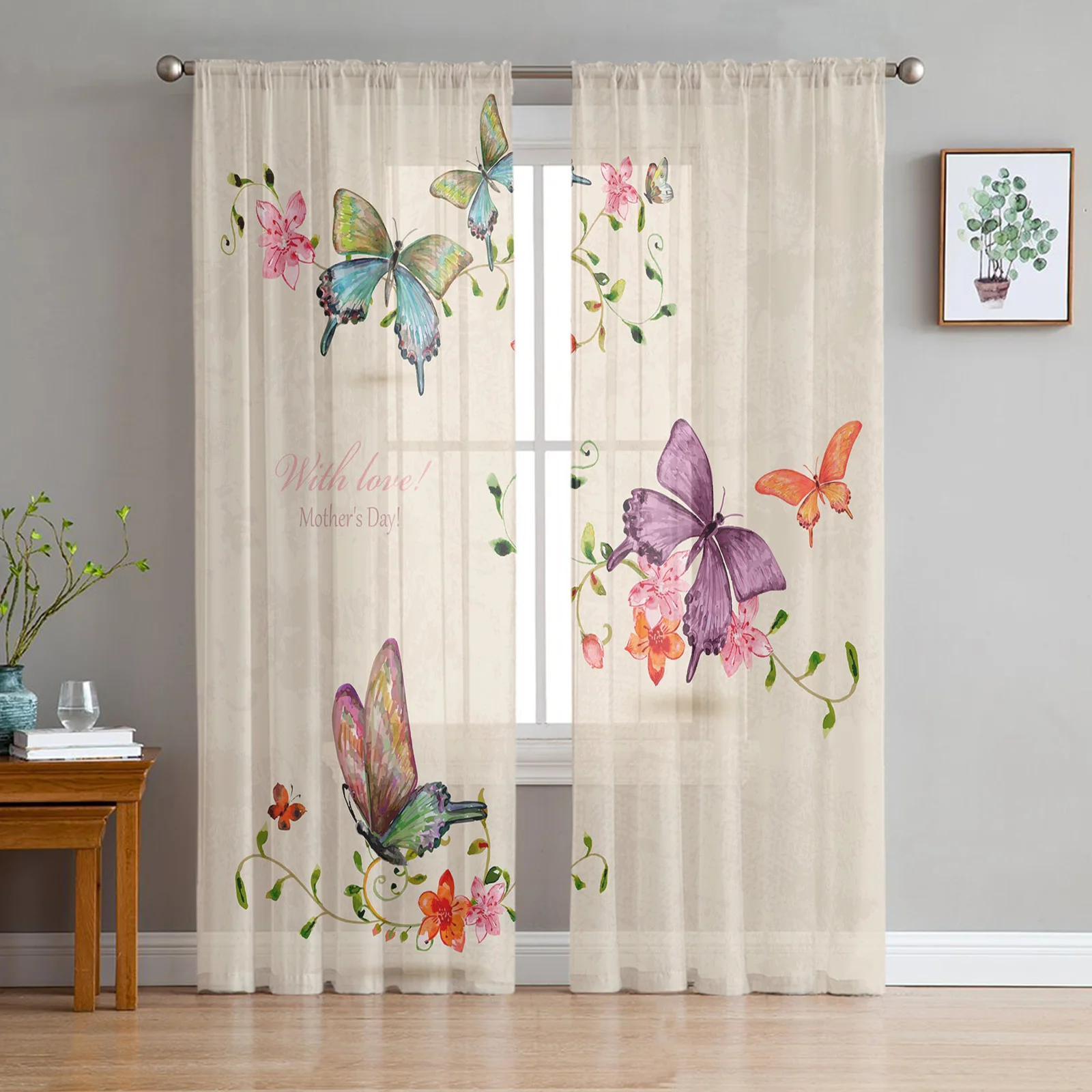 

Butterfly Flowers Vintage Style Tulle in Sheer Curtains for Living Room Bedroom Kitchen Window Treatment Chiffon Curtain Blinds