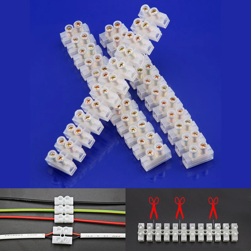 

1PC 12 Position Plastic Barrier Terminal Strip Block Barrier Screw Block Connection Strips for Electrical Wiring 30A 20A 10A