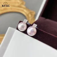 KUGG PEARL 18k White Gold Earrings Natural Akoya Sea Pearl Earrings Classic Diamond Stud Earrings for Women