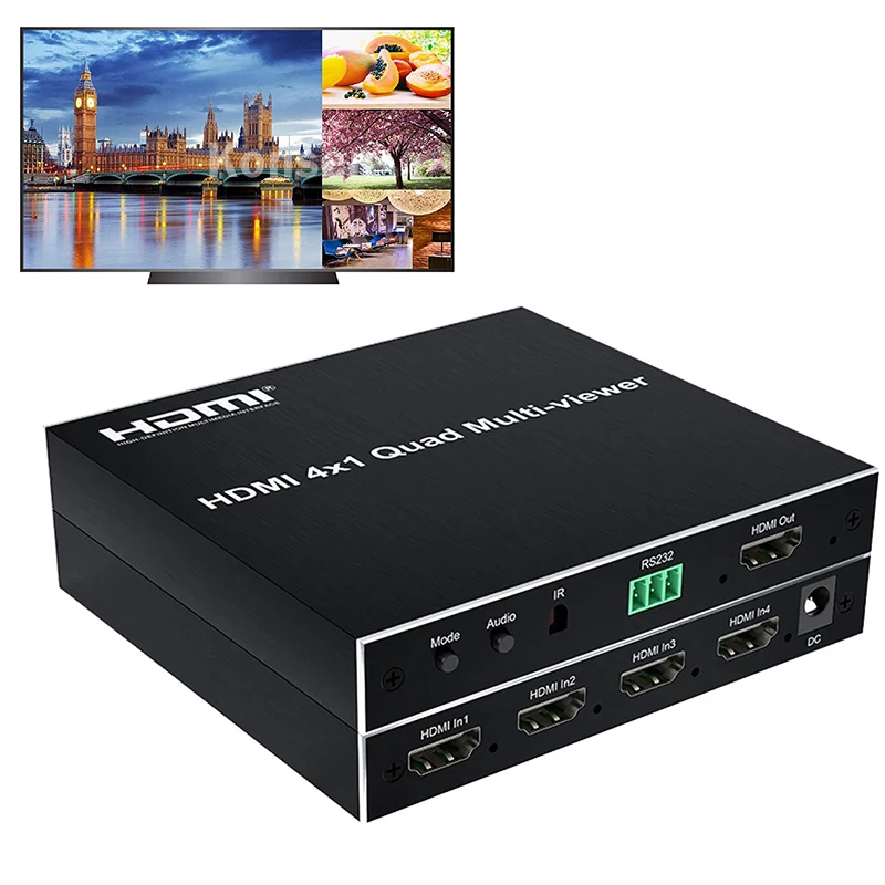 

HDMI Multiviewer Switch 4x1 HDMI Quad Multi-Viewer Seamless Switcher 4 in 1 Out 1080P 60Hz 4 Channel Quad Screen Split 6 Modes