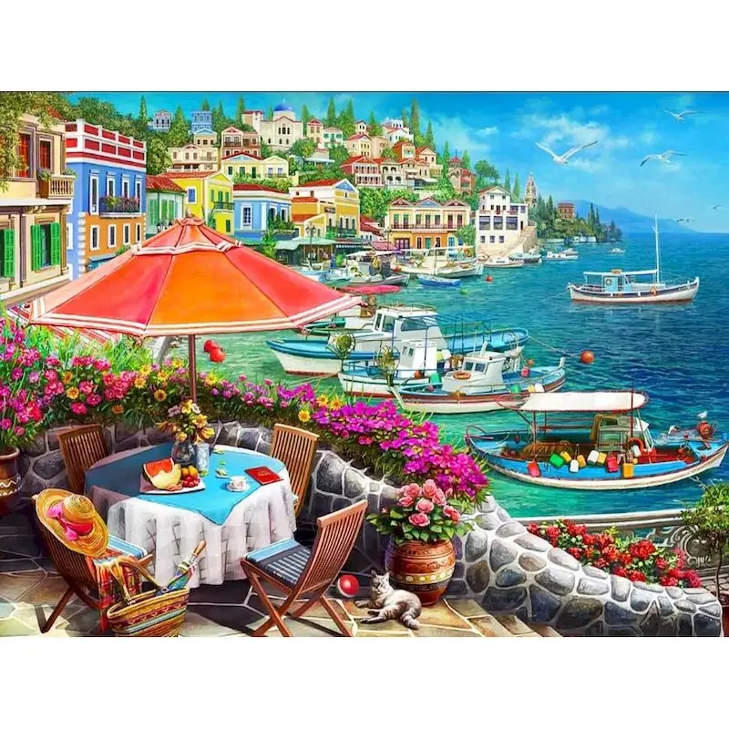 

GATYZTORY Coloring By Number Restaurant Drawing On Canvas HandPainted Art Gift DIY Picture By Number Seaside Scenery Home Decor