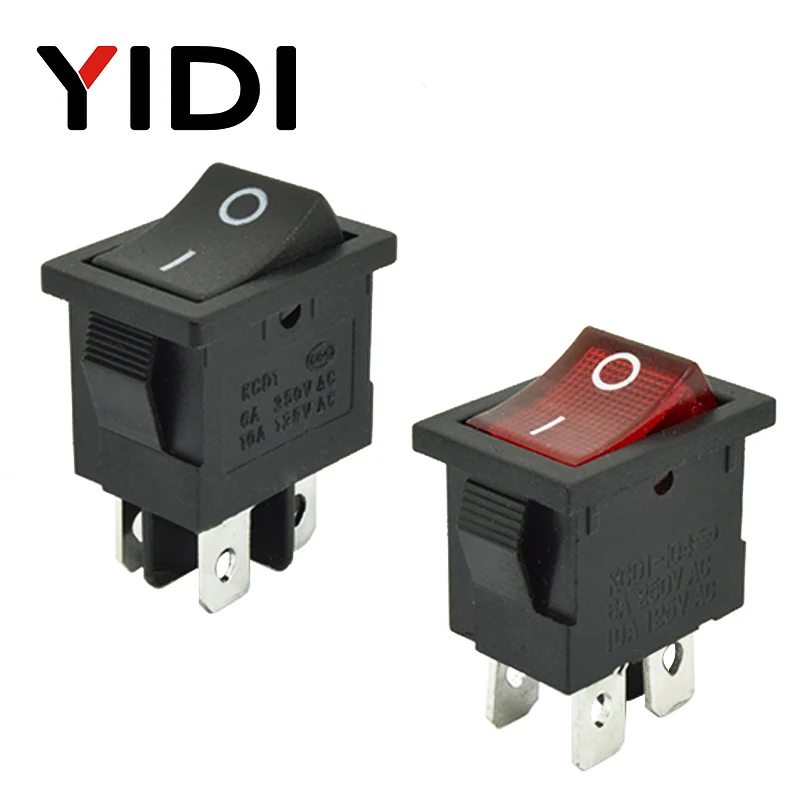 6A 250VAC KCD1-104 кулисный переключатель 4pin вкл. Выкл дпст 12 В 220 В красная лампа черный защелкивающий 15x21 двухпозиционный переключатель