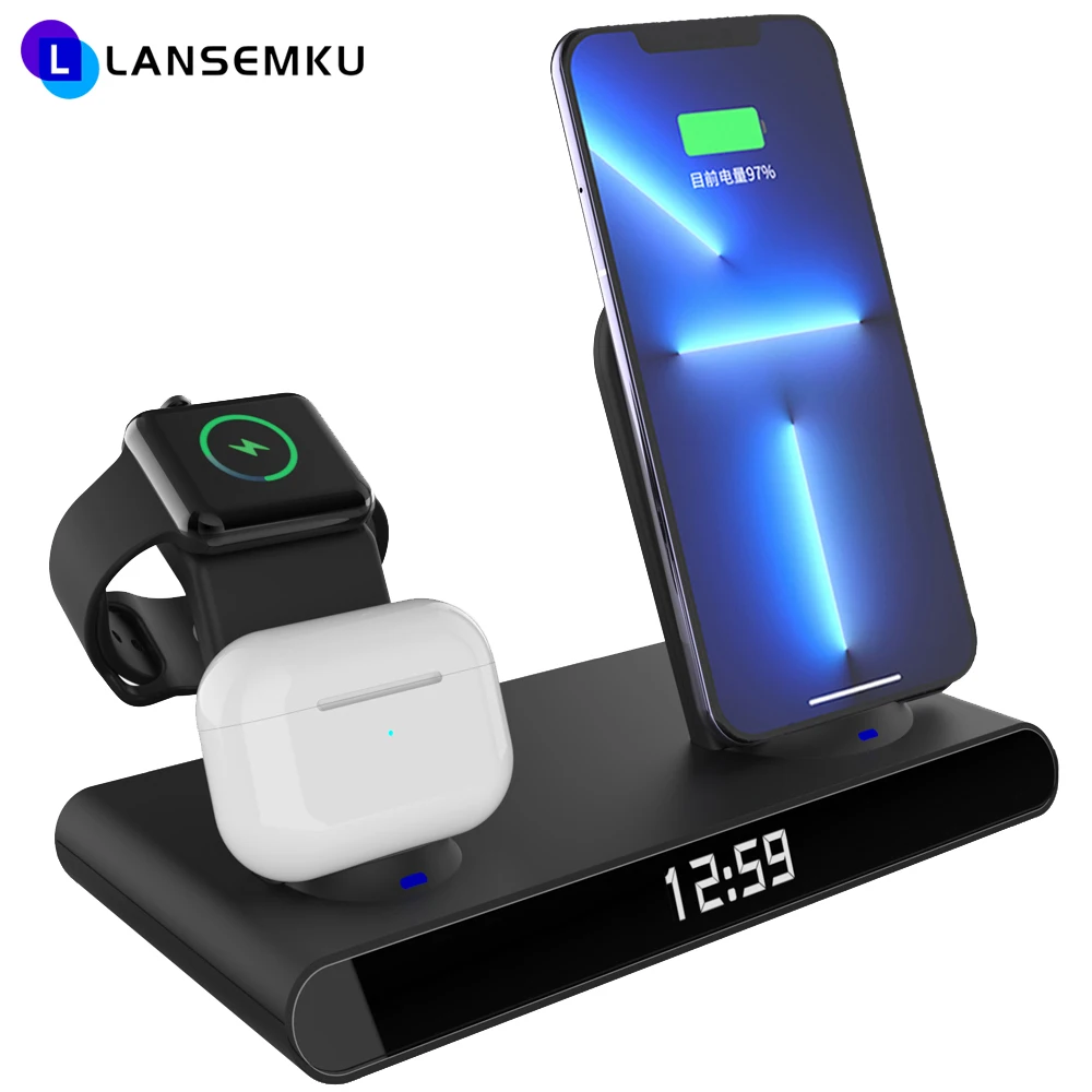 3 in 1 wireless charger for iphone 13 12 11 xs mini pro max iwatch airpods qi fast charging dock station wireless chargers stand free global shipping