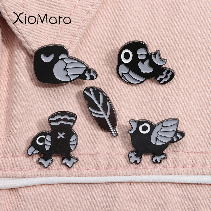

Mini Crow Enamel Pin Gothic Crow Art Black Bird Brooches Lapel Backpack Badge Jewelry Decoration Gift For Friends