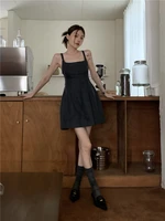 summer new korean version of the design sense square neck waist back cross straps casual all match dress short skirt