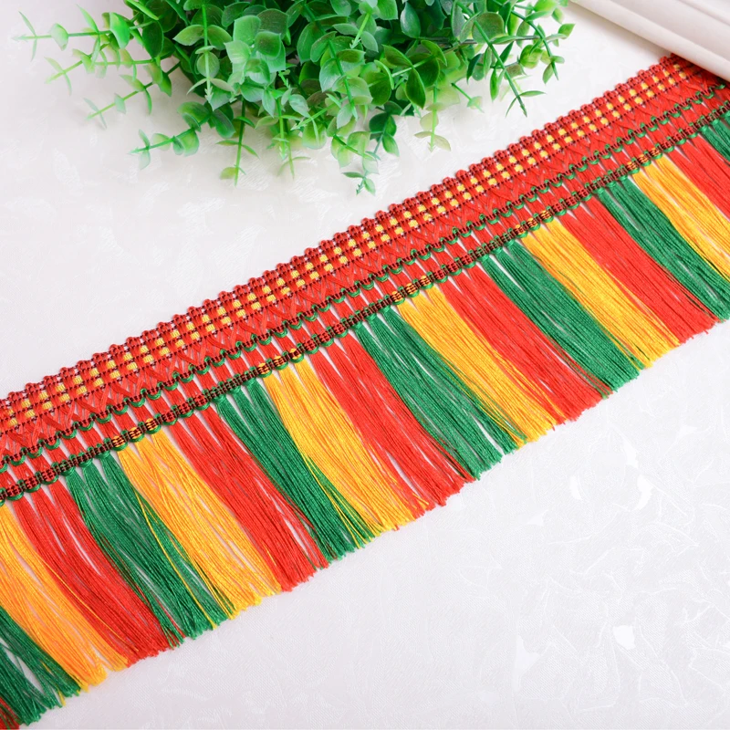 

Curtain Decorative Accessories Rainbow Color Line Hanging Tassel Fabric Lace Rows Drapes Curtain Trims 12m/lot