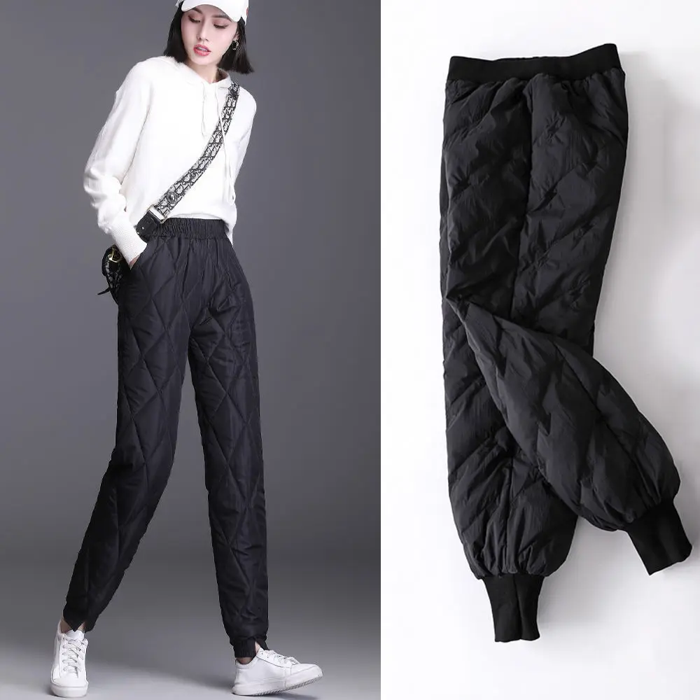 

Thick Sweatpants Padded Quilted Elastic Waist Korean Women Casual Trousers Warm Down Lightweight Jogger Pants Women V133