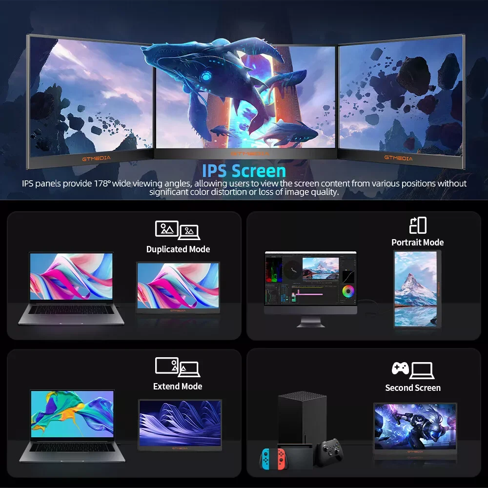 Портативный монитор GTMEDIA Mate 156F 15 6 дюйма 72% sRGB 1920*1080 IPS Full HD экран ноутбук