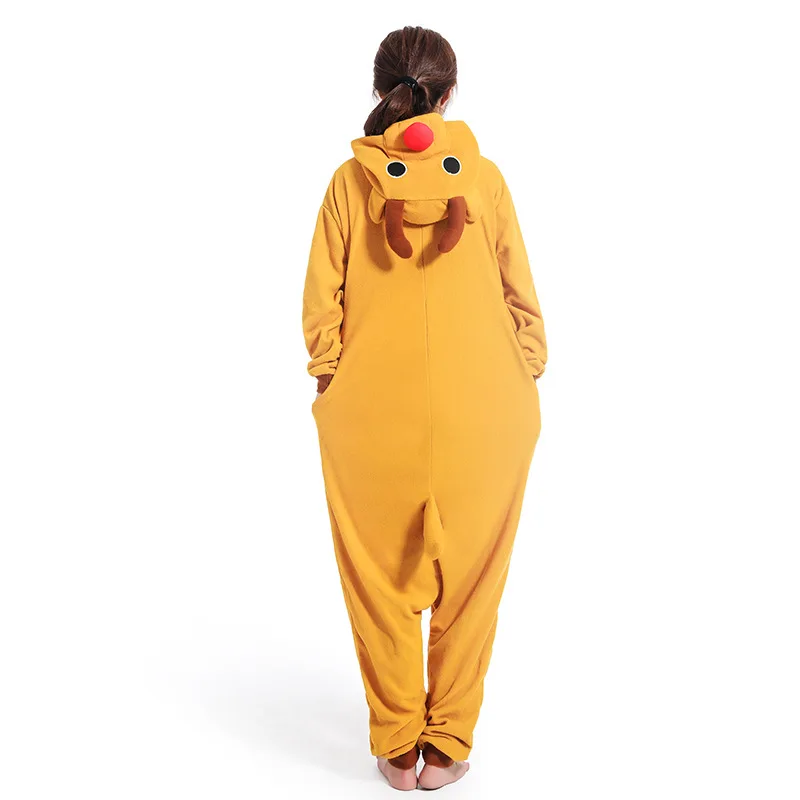 Unisex Winter One-Piece Cartoon Mi-Lu Pajamas With Two Antlers Polyester WarmComfort Double Breasted Length To The Thigh Cosplay